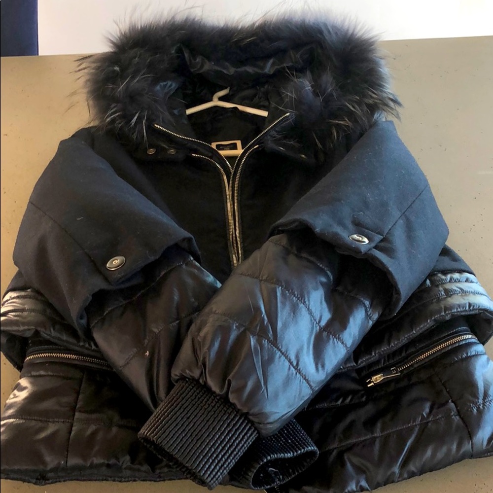 Blue puffer jacket wool and fur jacket